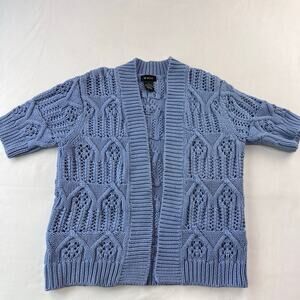 Evie Vintage Blue Eyelet Cardigan Sweater Short Sleeve Women's size Large